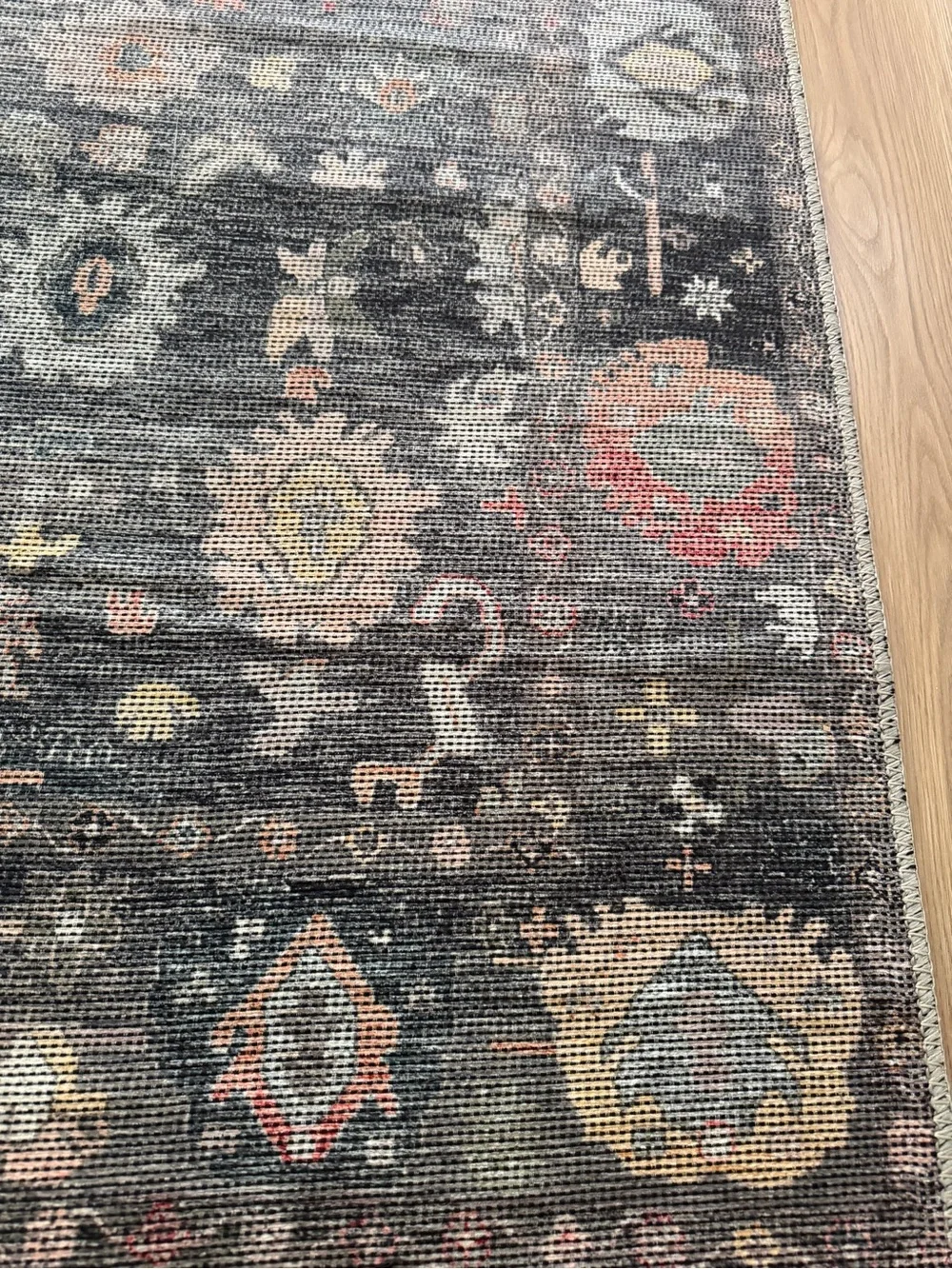4x 6 Vintage-Style Charcoal Area Rug with Muted Floral Medallions